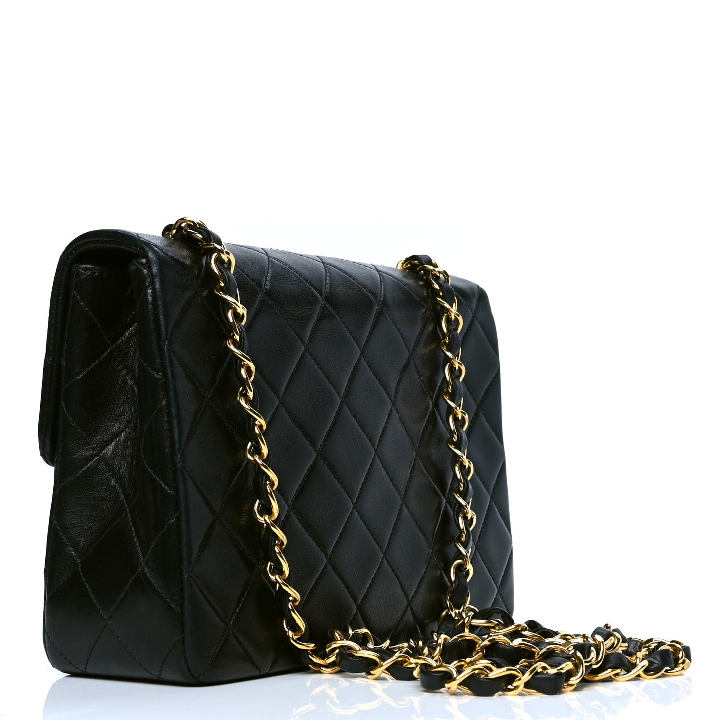 Lambskin Quilted Small Single Flap Bag Black