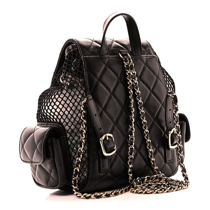 Chanel Shiny Lambskin Mesh Quilted Small Cargo Duma Drawstring Backpack Black 3 of 10