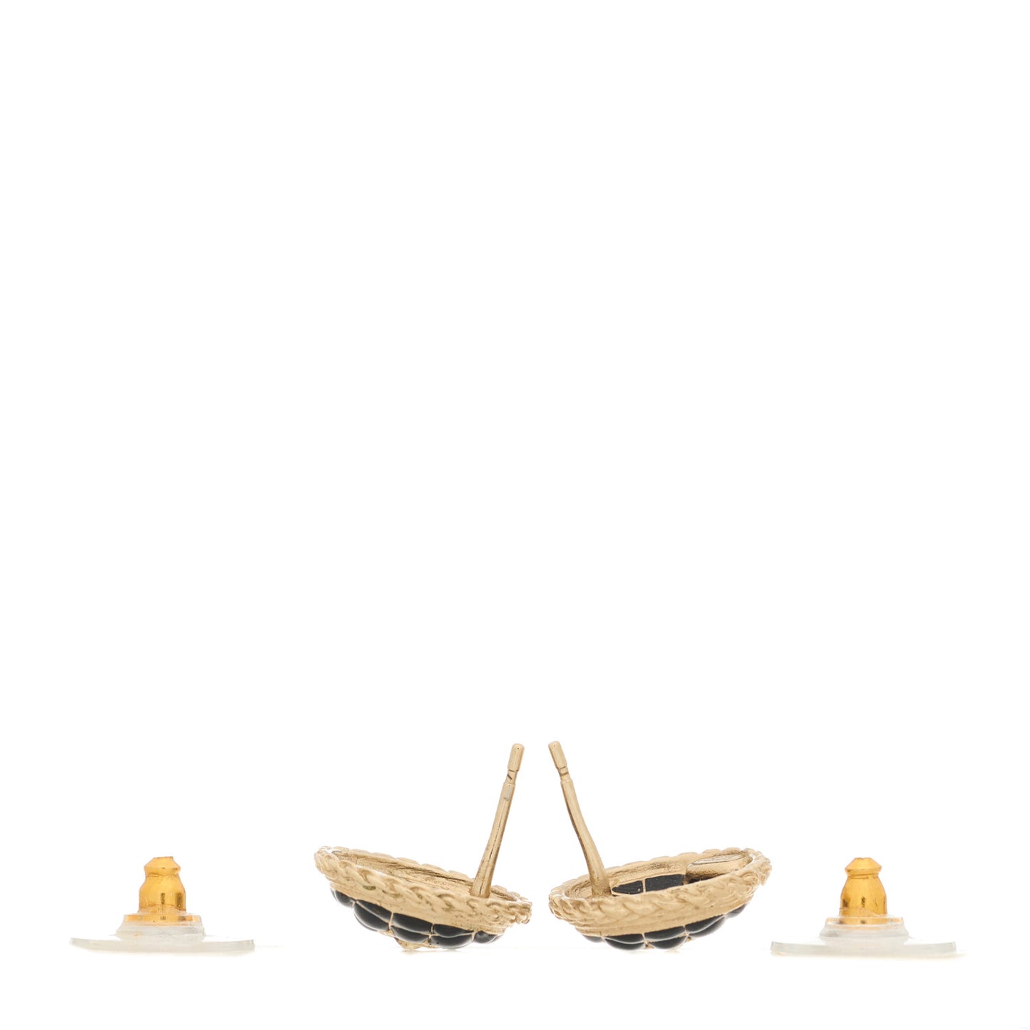Resin CC Chain Round Earrings Gold Black