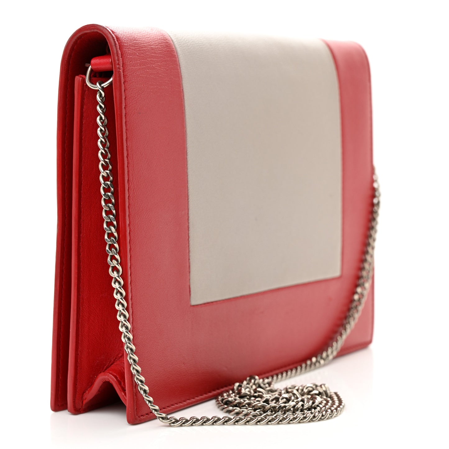 Smooth Lambskin Frame Evening Chain Clutch Grey Red