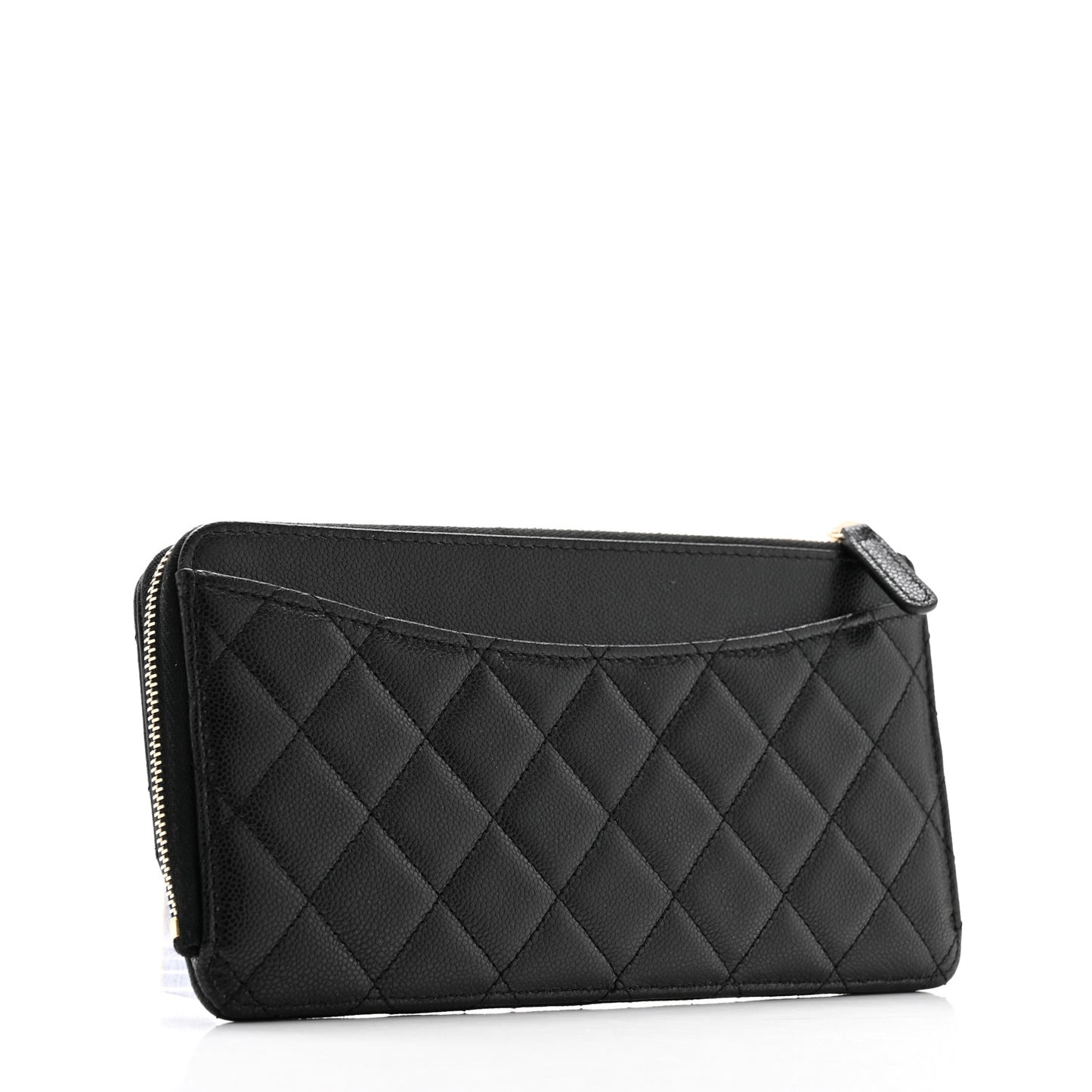 Caviar Quilted Flap Zip Pouch Black