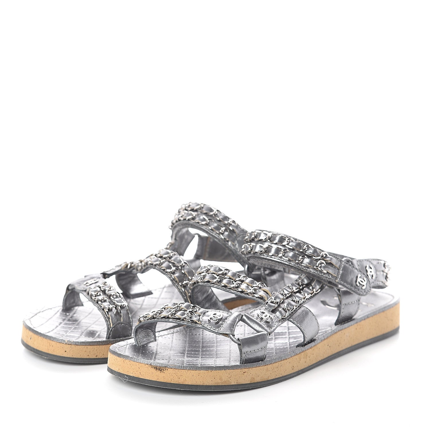 Chanel Metallic Lambskin Chain Sandals 40 Silver 3 of 7