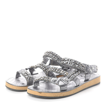 Chanel Metallic Lambskin Chain Sandals 40 Silver 3 of 7