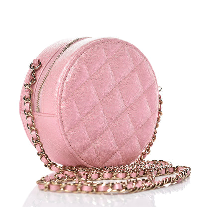 Chanel Iridescent Caviar Quilted Round Clutch With Chain Pink 3 of 8