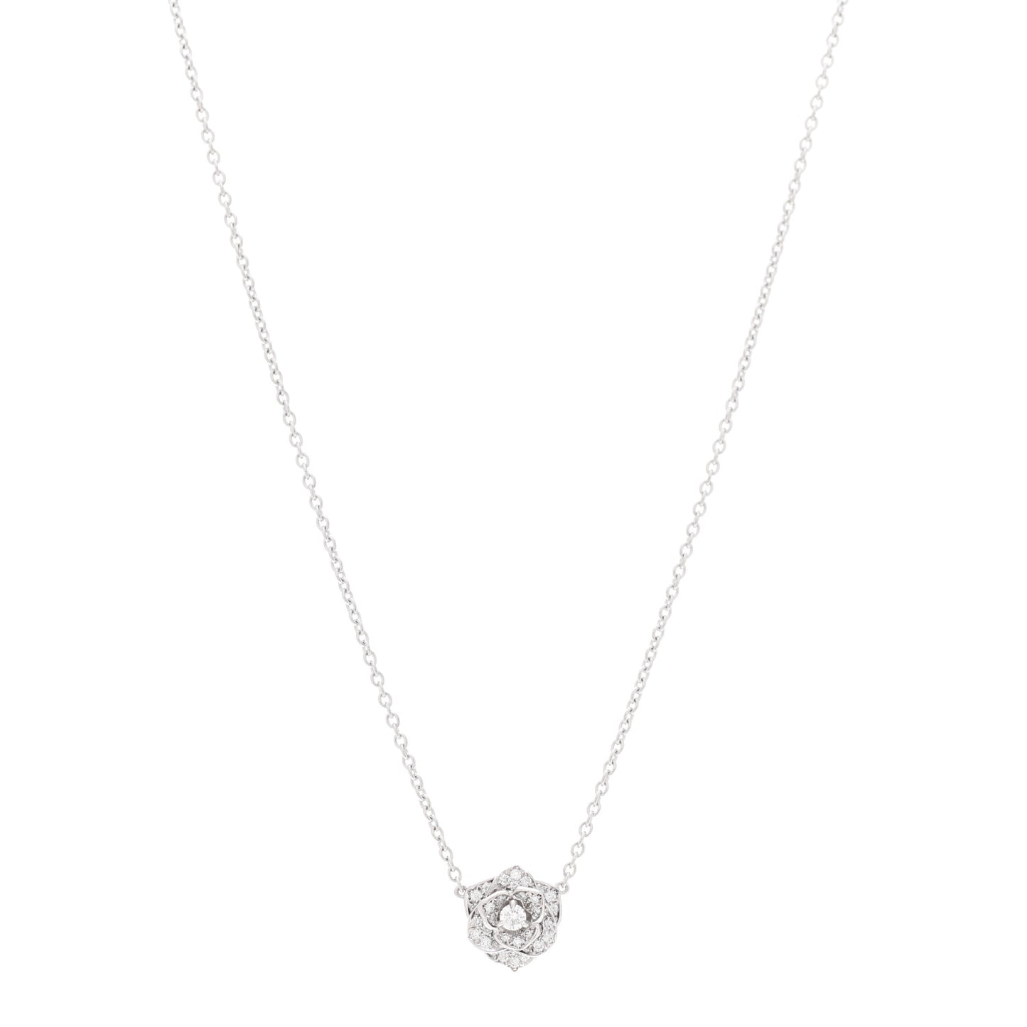 18K White Gold Diamond .23ctw Rose Pendant Necklace