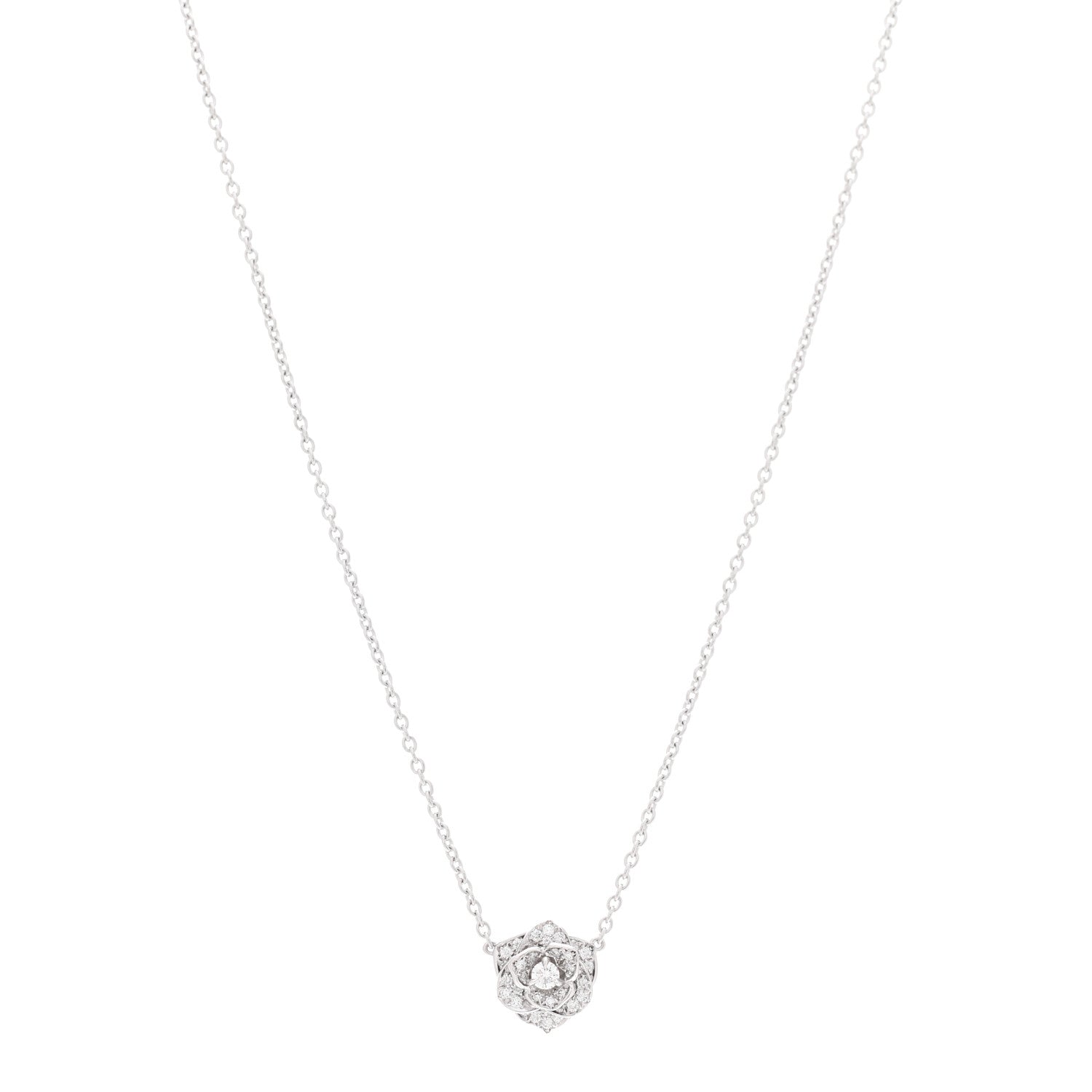Piaget 18K White Gold Diamond .23ctw Rose Pendant Necklace 1 of 5