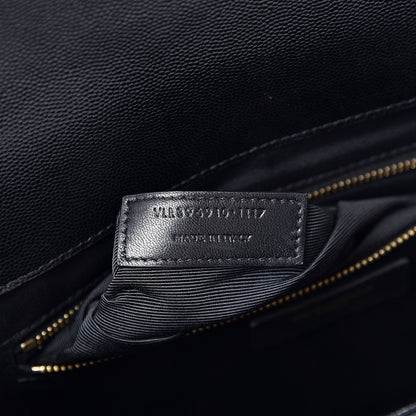Saint Laurent Grain De Poudre Matelasse Chevron Large Monogram Satchel Black 6 of 10