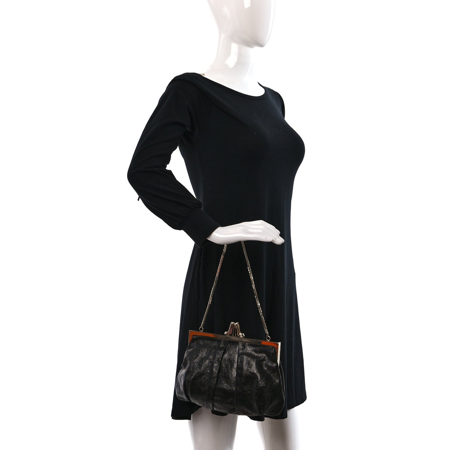 Crinkled Nappa Loubi Lula Mini Frame Clutch Black