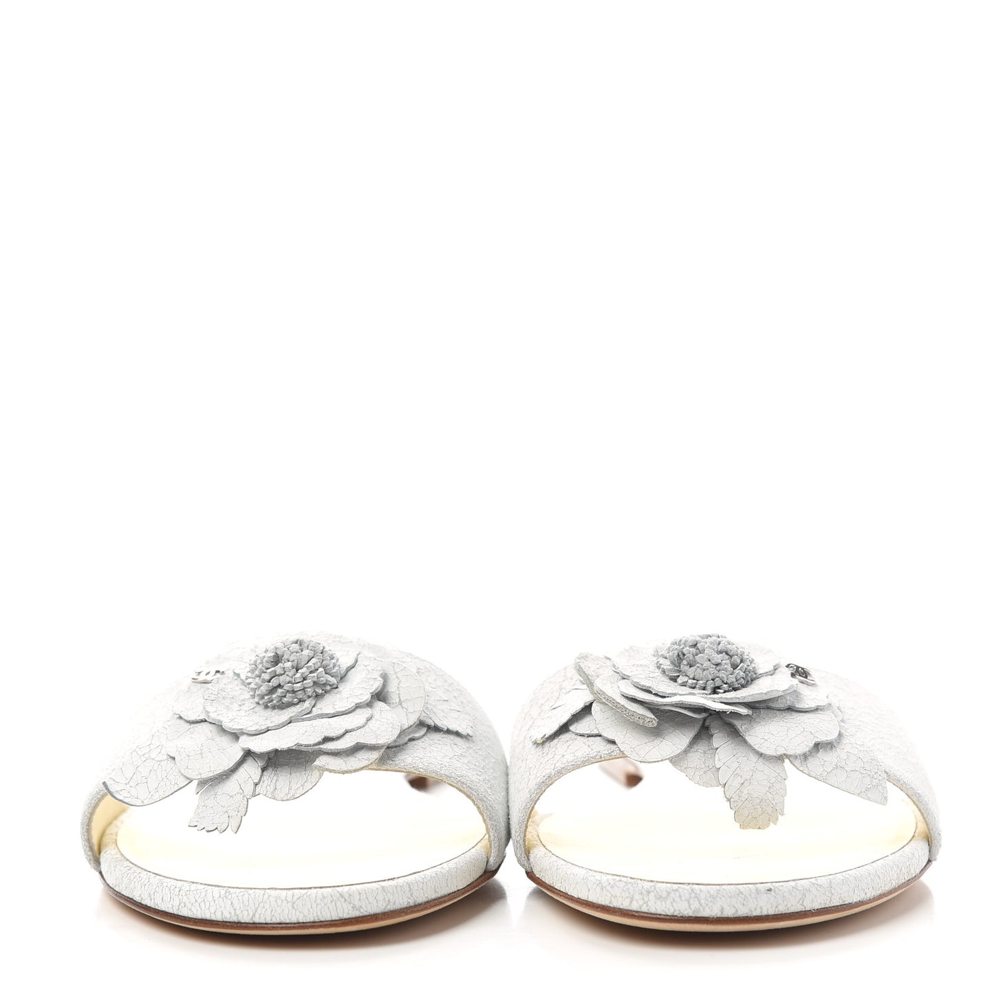 Crackled Lambskin Camellia Sandal Mule 38 White
