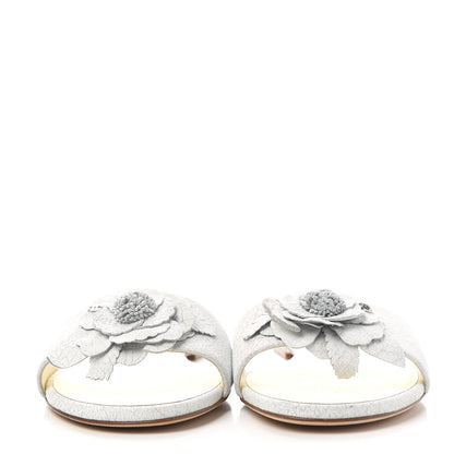 Chanel Crackled Lambskin Camellia Sandal Mule 38 White 2 of 11