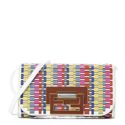 Fendi Fabric Calfskin Woven Crossbody White Multicolor 1 of 12