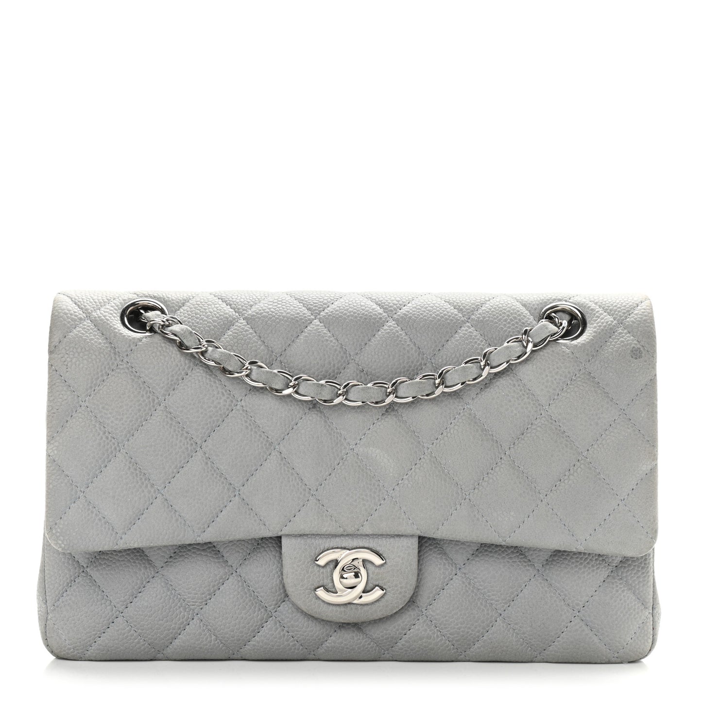 Iridescent Caviar Quilted Medium Double Flap Grey