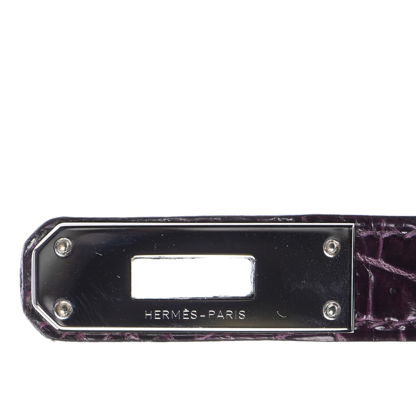 Shiny Porosus Crocodile Kelly Cut Pochette Aubergine