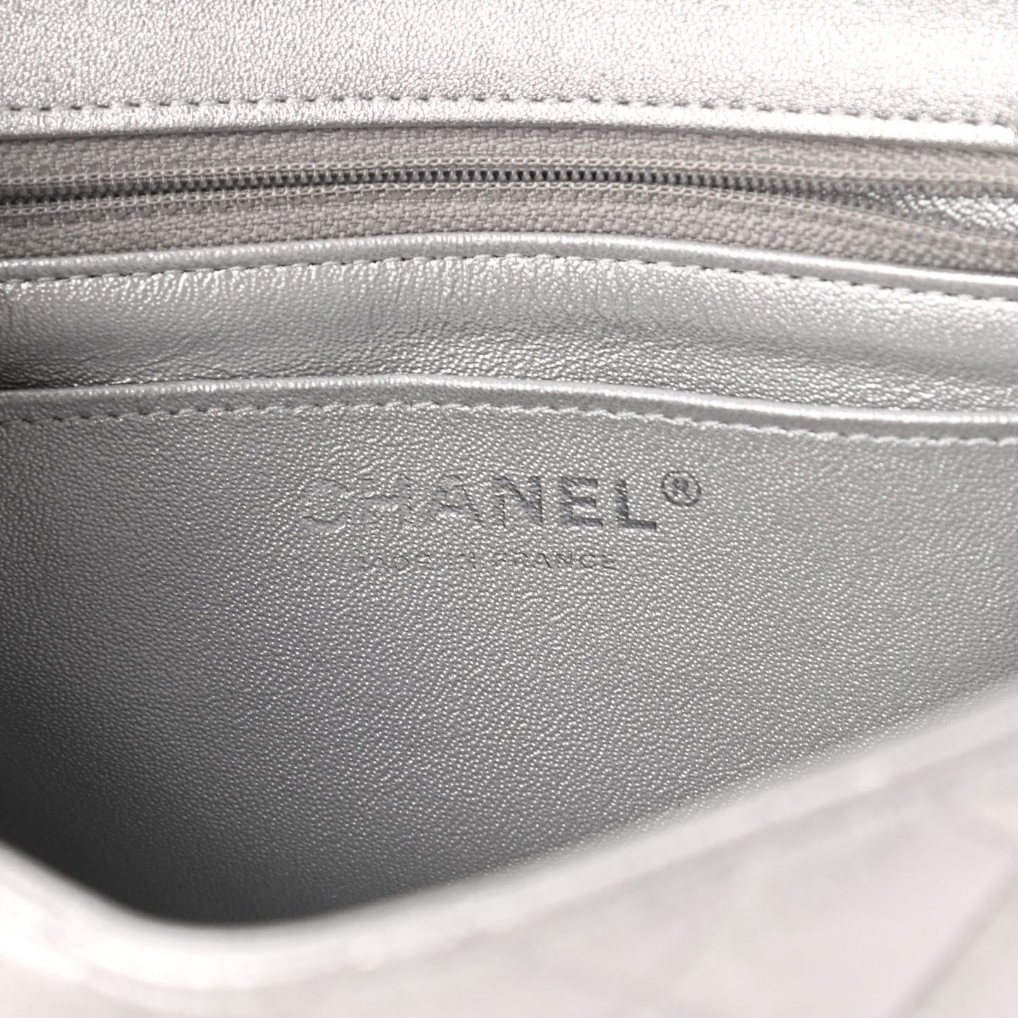 Metallic Lambskin Quilted Mini Square Flap Silver