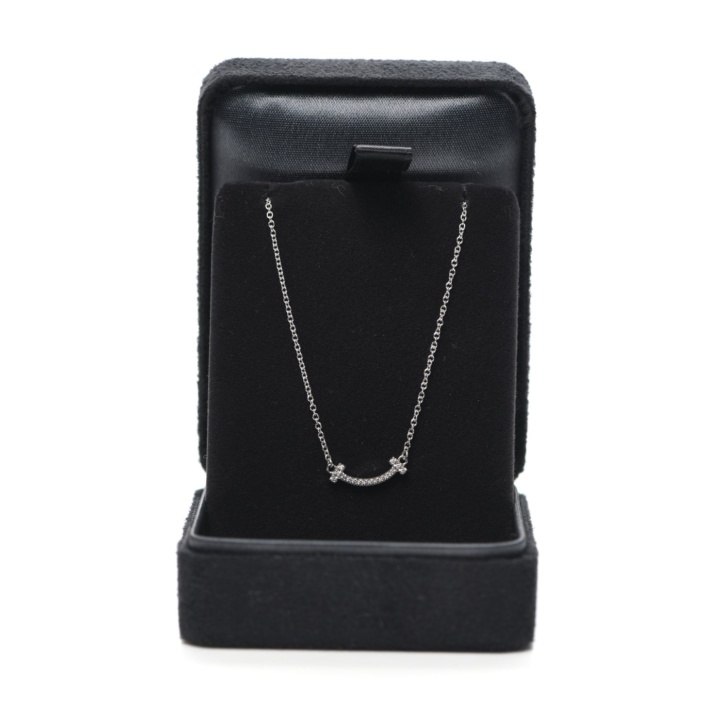 18K White Gold Diamond Mini T Smile Pendant Necklace