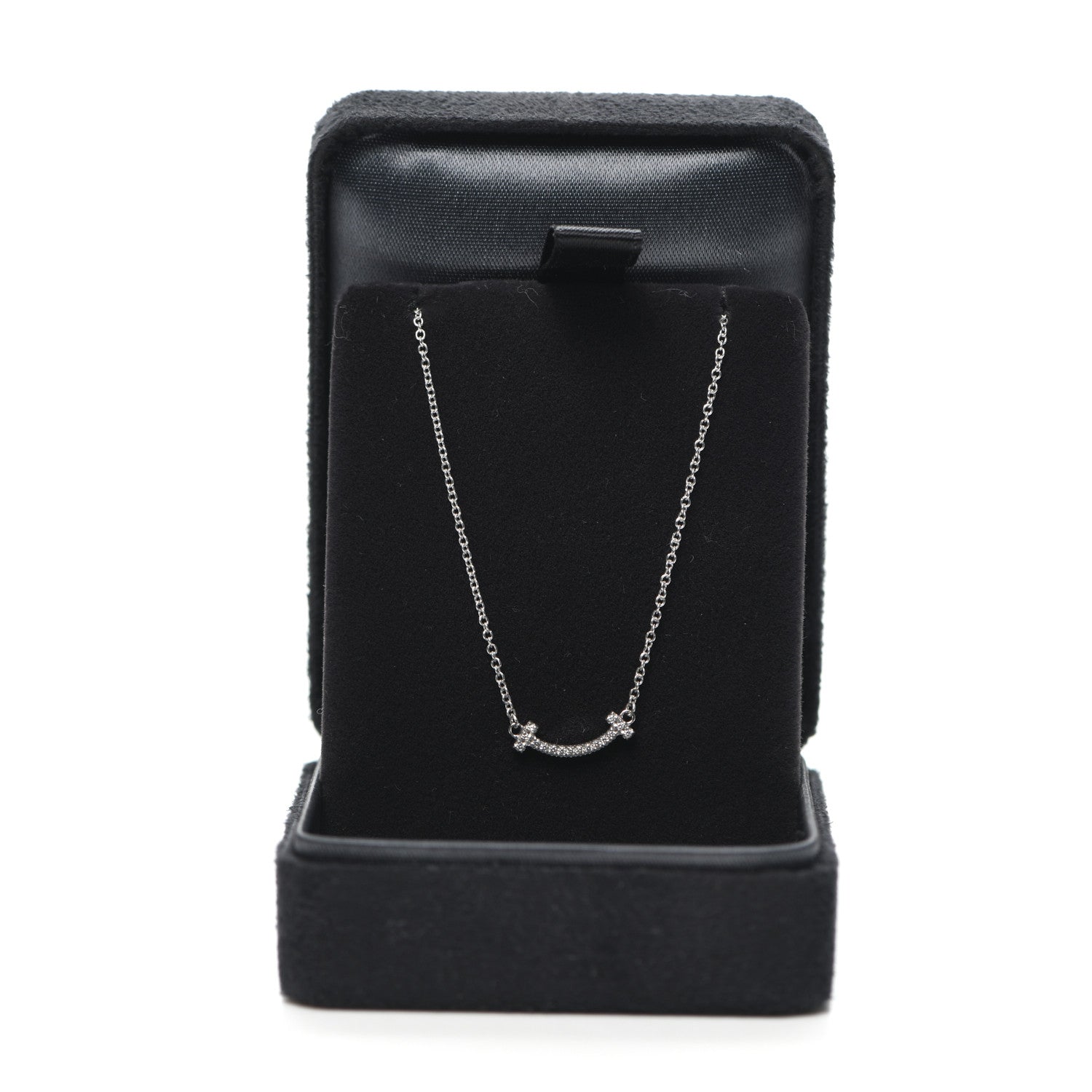 Tiffany 18K White Gold Diamond Mini T Smile Pendant Necklace 6 of 6