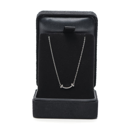 Tiffany 18K White Gold Diamond Mini T Smile Pendant Necklace 6 of 6