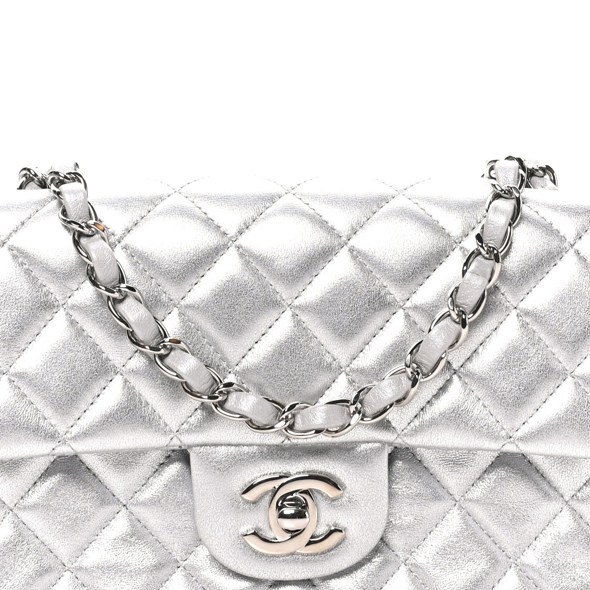 Chanel Metallic Lambskin Quilted Mini Rectangular Flap Silver 8 of 11