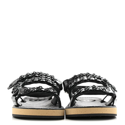 Chanel Laminated Goatskin Chain Sandals 35 Black 3 of 9
