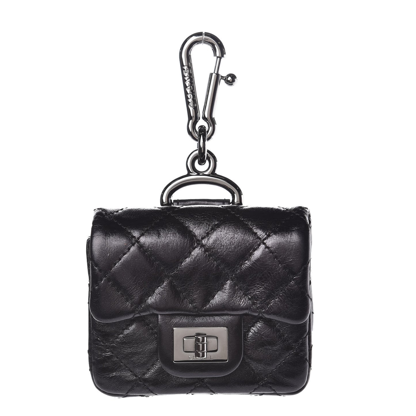 Glazed Calfskin Mini Reissue Pouch Charm Key Chain Black