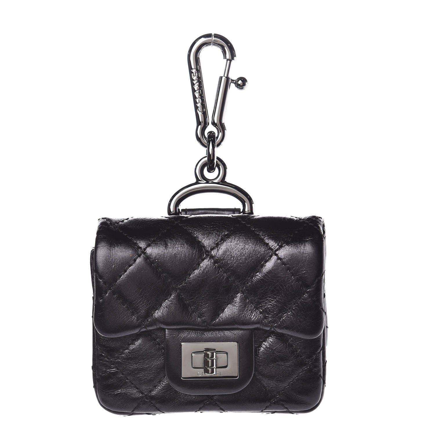 Chanel Glazed Calfskin Mini Reissue Pouch Charm Key Chain Black 1 of 3