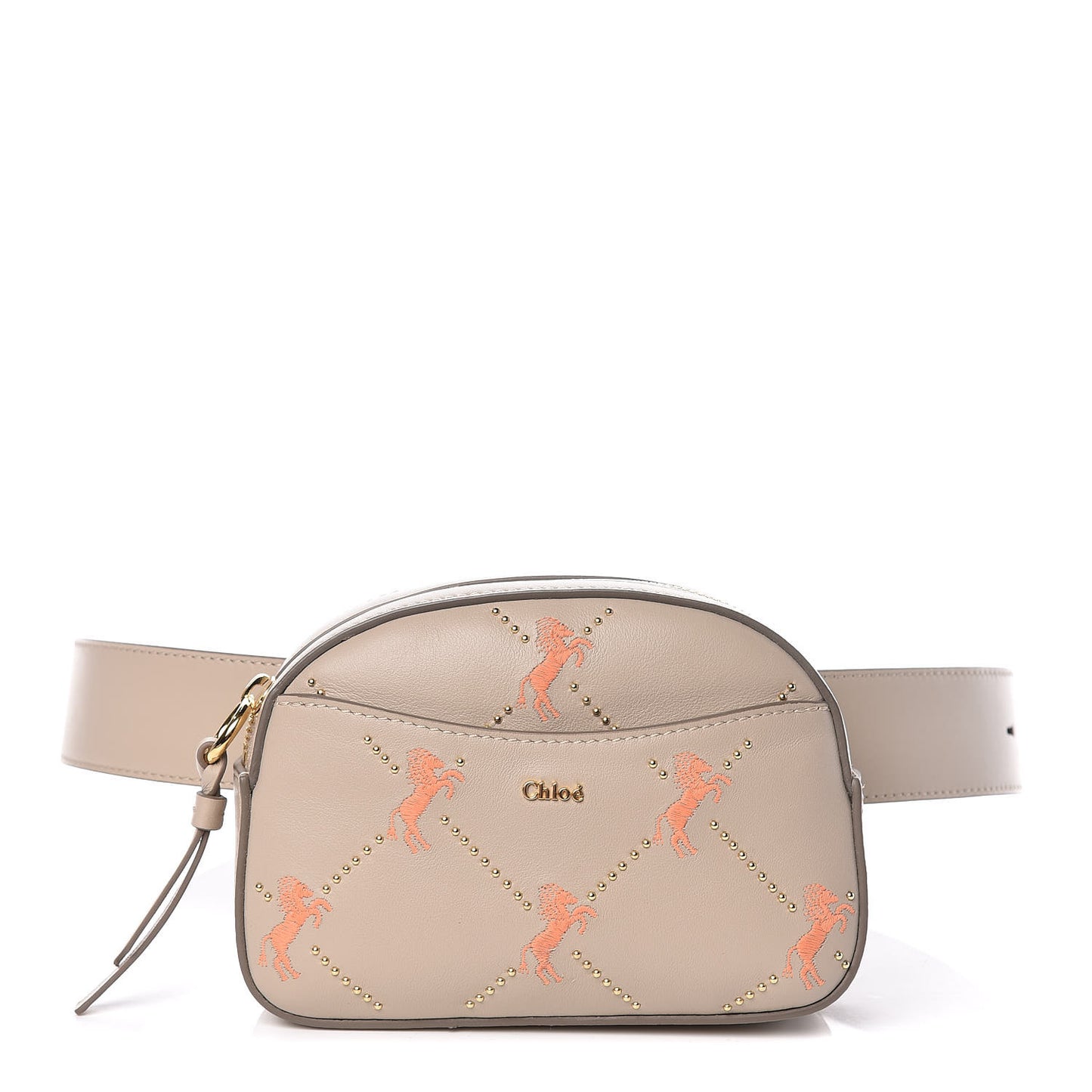 Smooth Calfskin Little Horses Embroidered Signature Belt Bag Pastel Grey