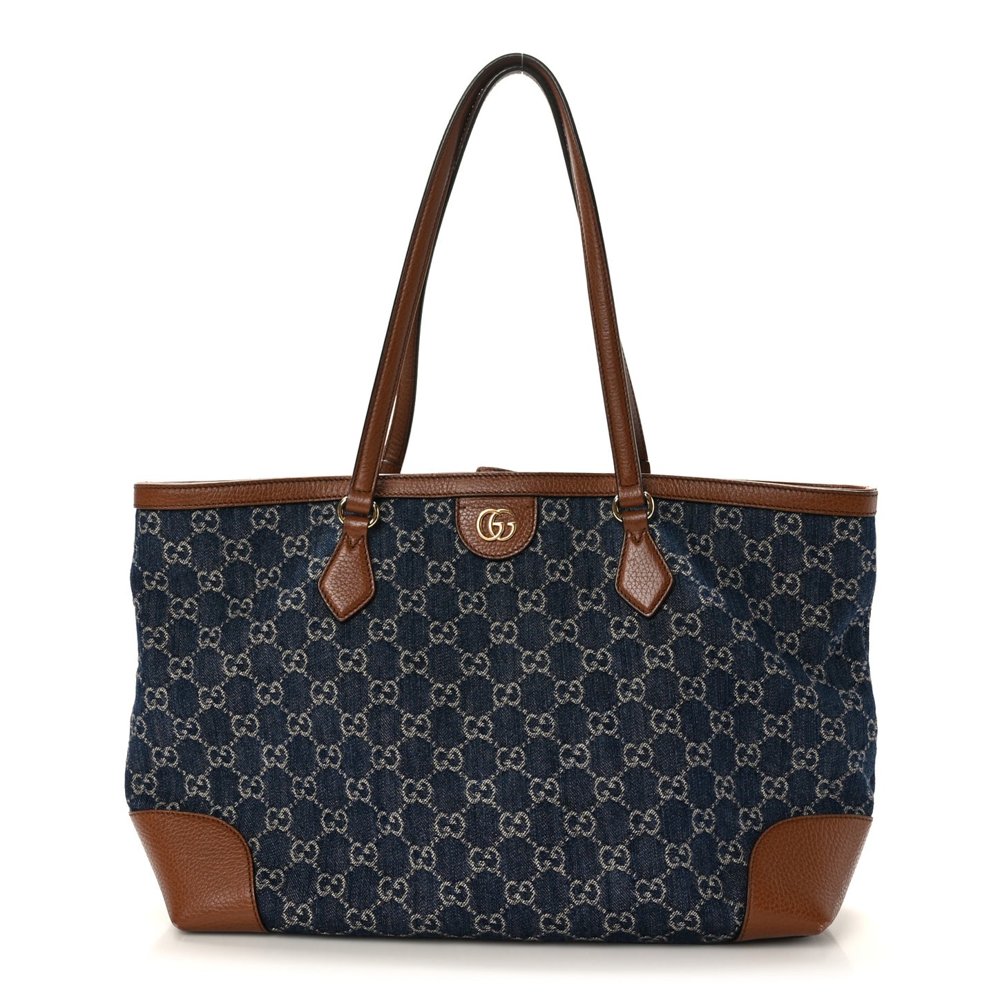 New Denim GG Monogram Medium Ophidia Shopping Tote Blue Tea Cuir
