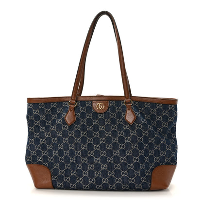 Gucci New Denim GG Monogram Medium Ophidia Shopping Tote Blue Tea Cuir 1 of 10