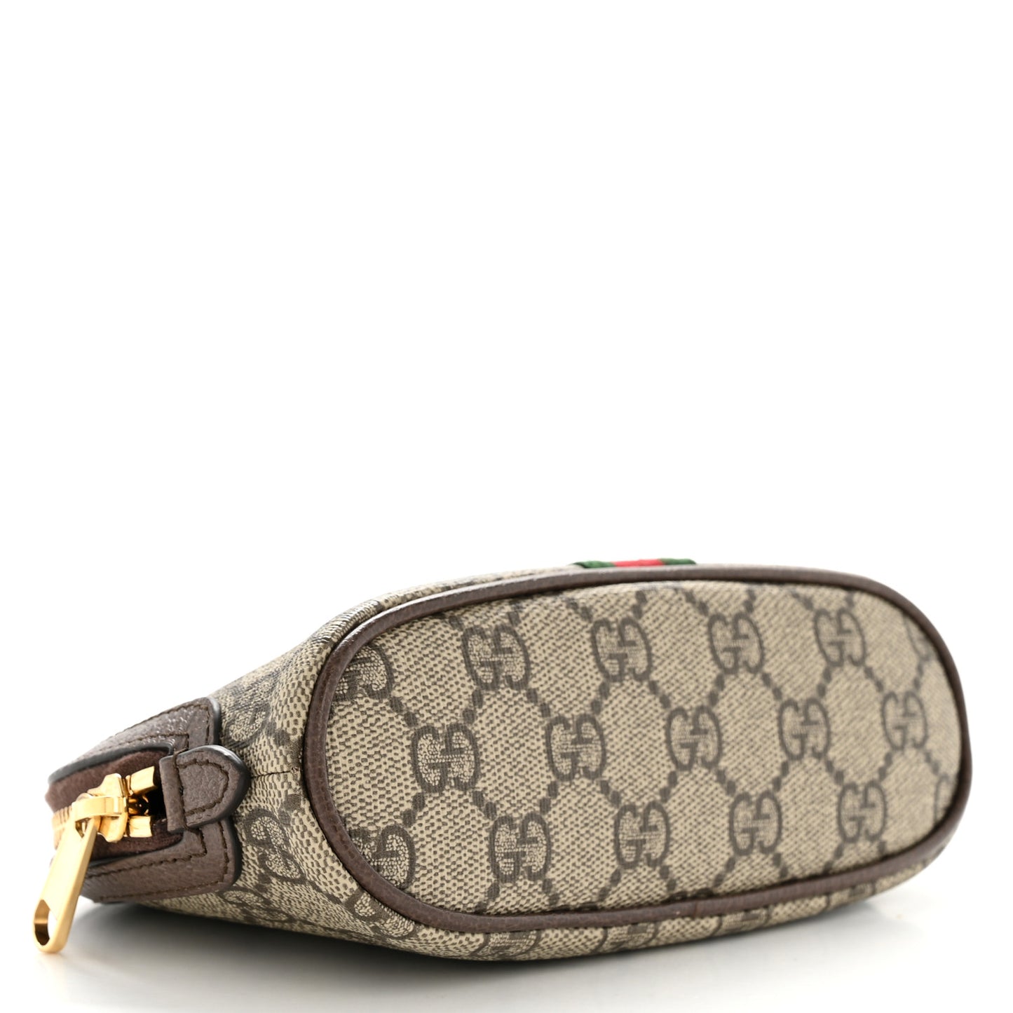 GG Supreme Monogram Textured Calfskin Web Medium Ophidia Cosmetic Case Beige Ebony New Acero
