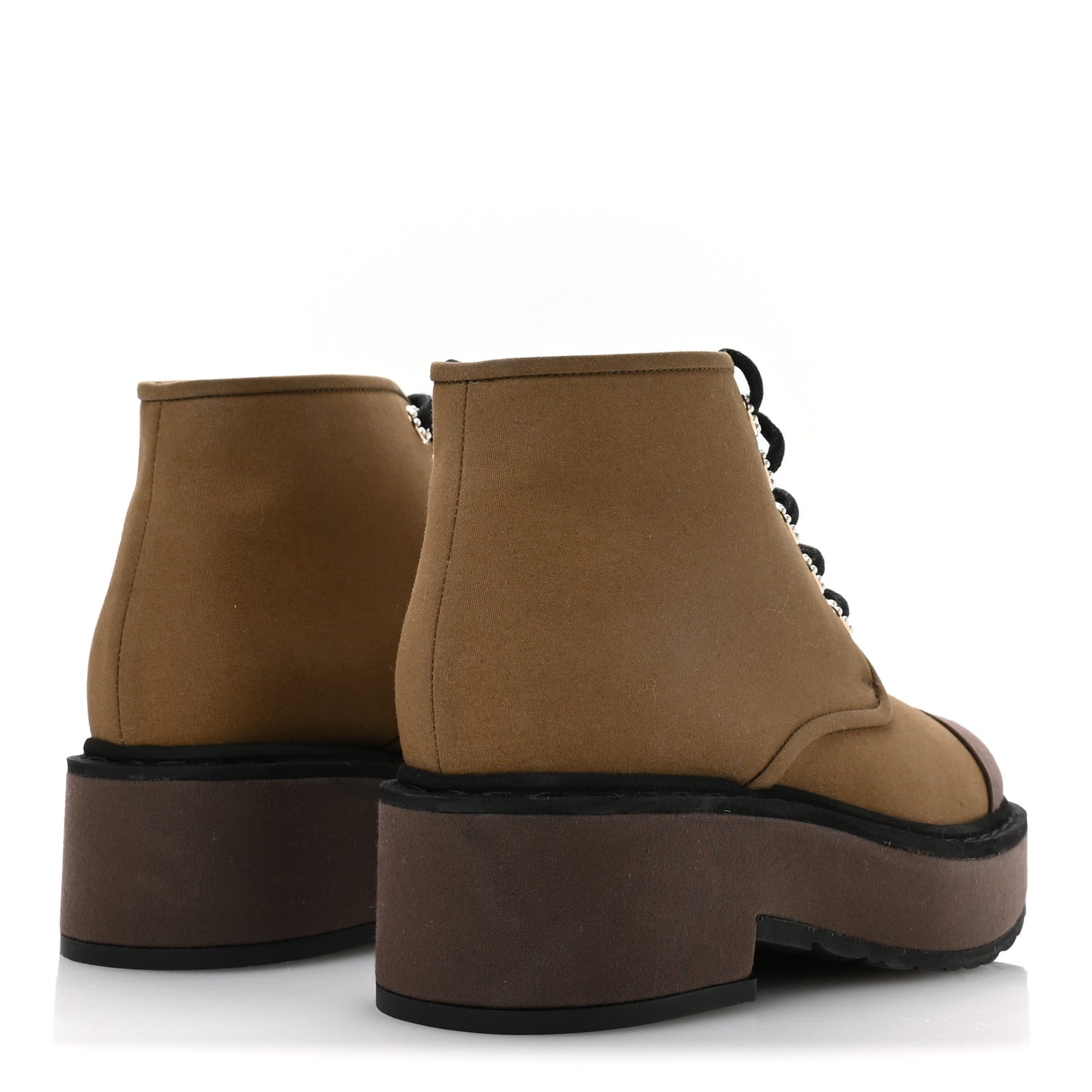 Fabric Pearl CC Combat Short Boots 36 Light Brown Dark Brown