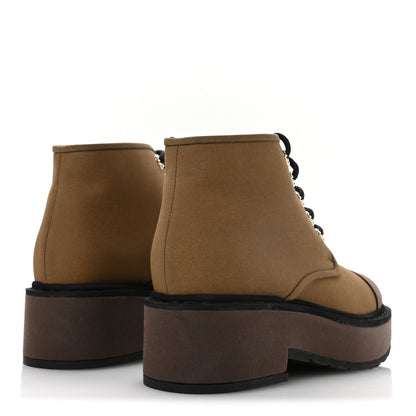 Chanel Fabric Pearl CC Combat Short Boots 36 Light Brown Dark Brown 5 of 9