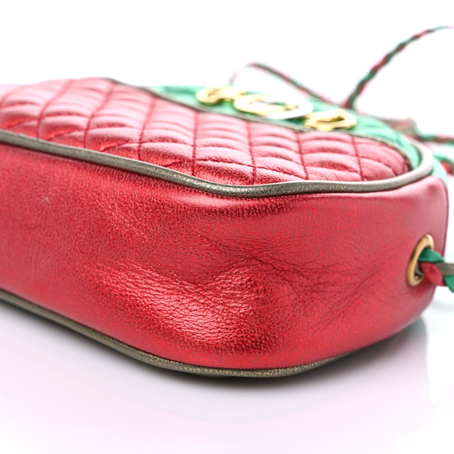 Laminated Nappa Trapuntata Mini Zumi Dome Shoulder Bag Rosso Jasmine Green Rame