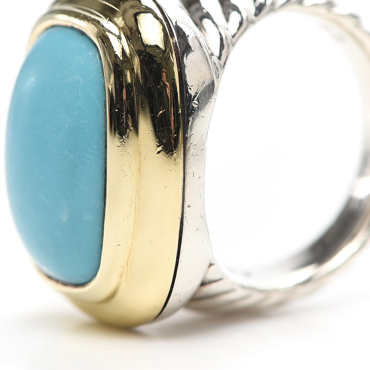 Sterling Silver 18K Yellow Gold Turquoise 18mm Waverly Ring 57 8