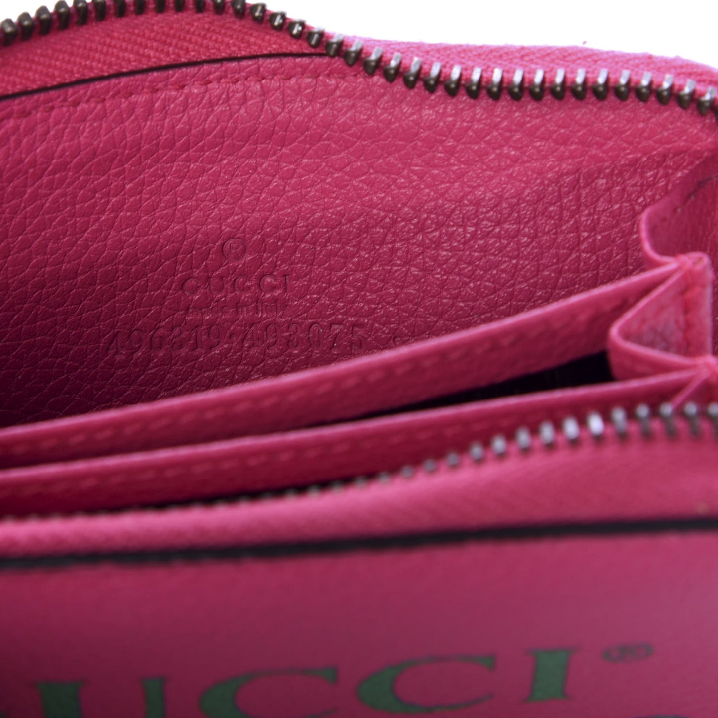 Grained Calfskin Logo Zip Around Card Case Box Pink Green