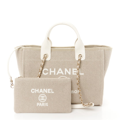 Chanel Mixed Fibers Calfskin Small Deauville Tote Beige White 3 of 13
