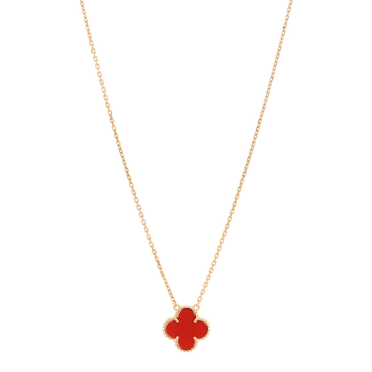 18K Yellow Gold Carnelian Vintage Alhambra Pendant Necklace
