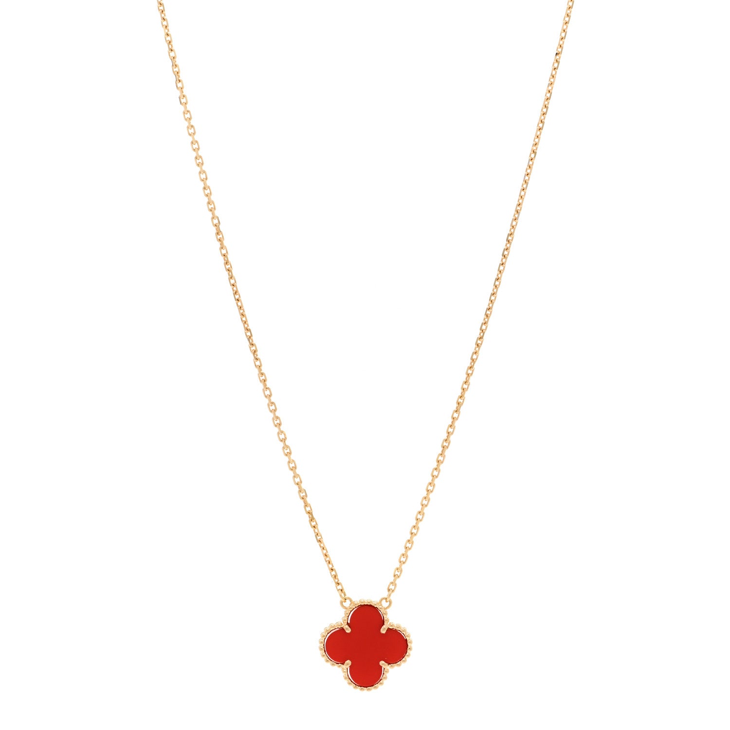 Van Cleef & Arpels 18K Yellow Gold Carnelian Vintage Alhambra Pendant Necklace 1 of 5