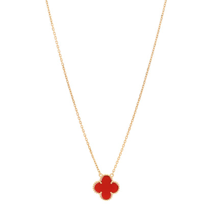 Van Cleef & Arpels 18K Yellow Gold Carnelian Vintage Alhambra Pendant Necklace 1 of 5