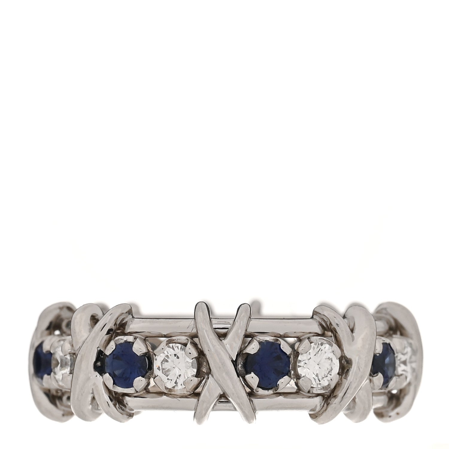 Tiffany Platinum Diamond Blue Sapphire Schlumberger Sixteen Stone Ring 55 7.25 3 of 6