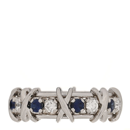 Tiffany Platinum Diamond Blue Sapphire Schlumberger Sixteen Stone Ring 55 7.25 3 of 6