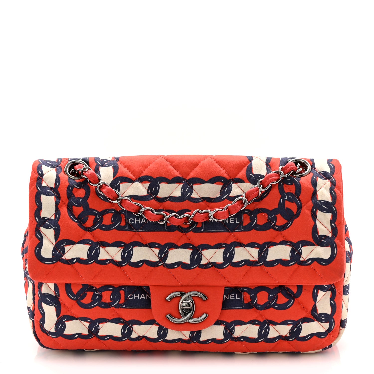Chanel Silk Chain Printed Medium Single Flap Red 1 of 11