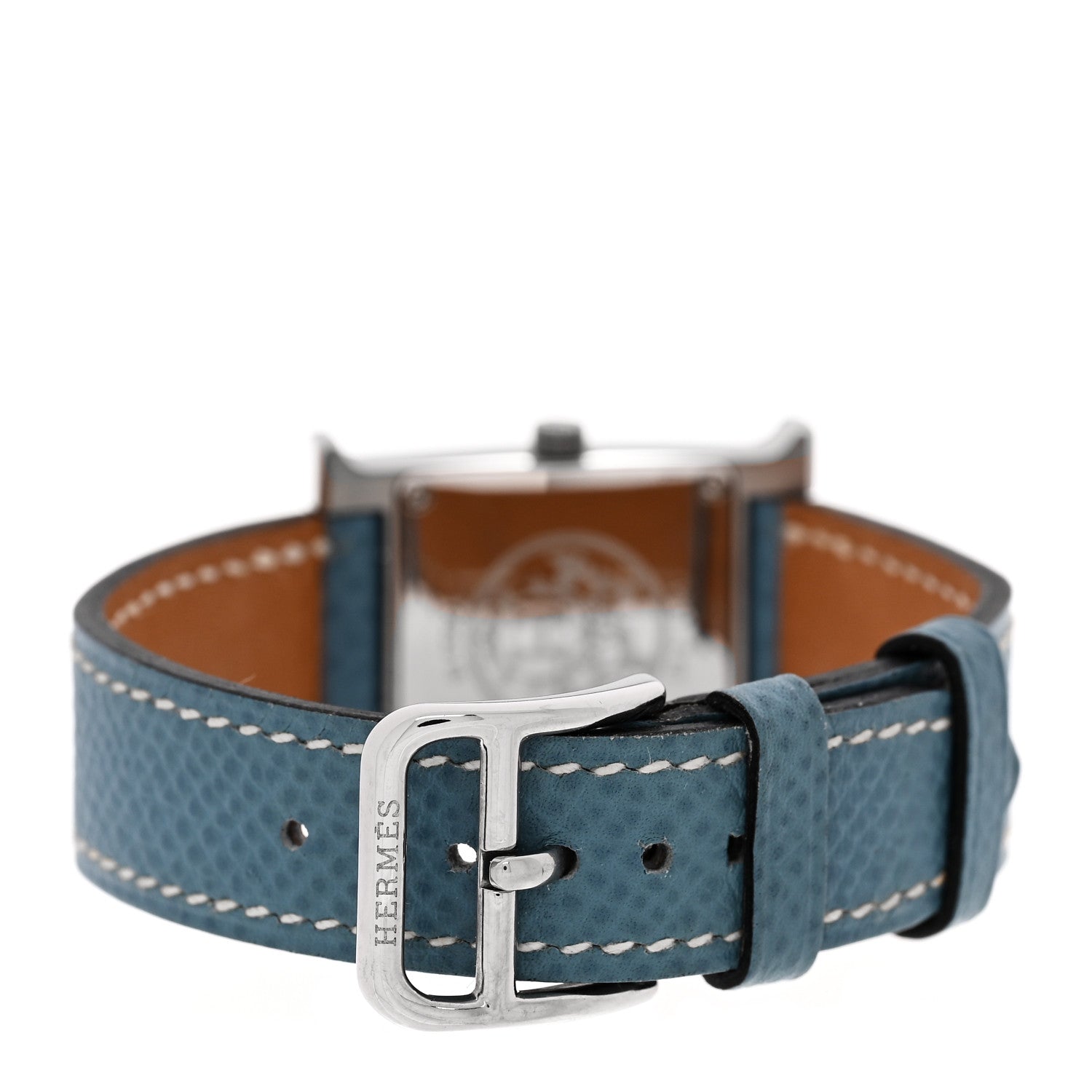 Hermes Stainless Steel Courchevel 21mm Heure H Hour Quartz Watch Blue Jean 3 of 5