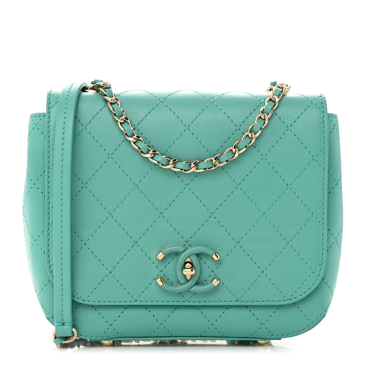 Chanel Calfskin Stitched Small Covered CC Flap Bag Green 1 of 16