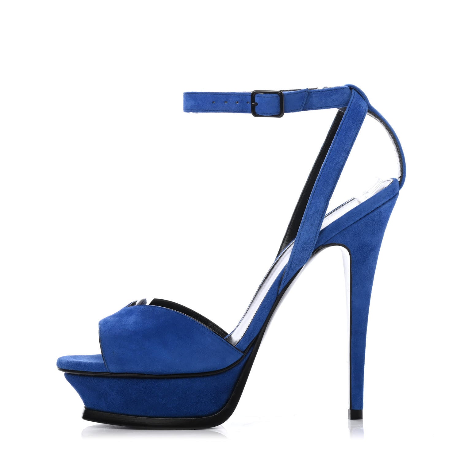 Saint Laurent Kid Scamosciato Tribute 105 Open Toe Platform Sandals 38 Bleu Majorelle 1 of 4