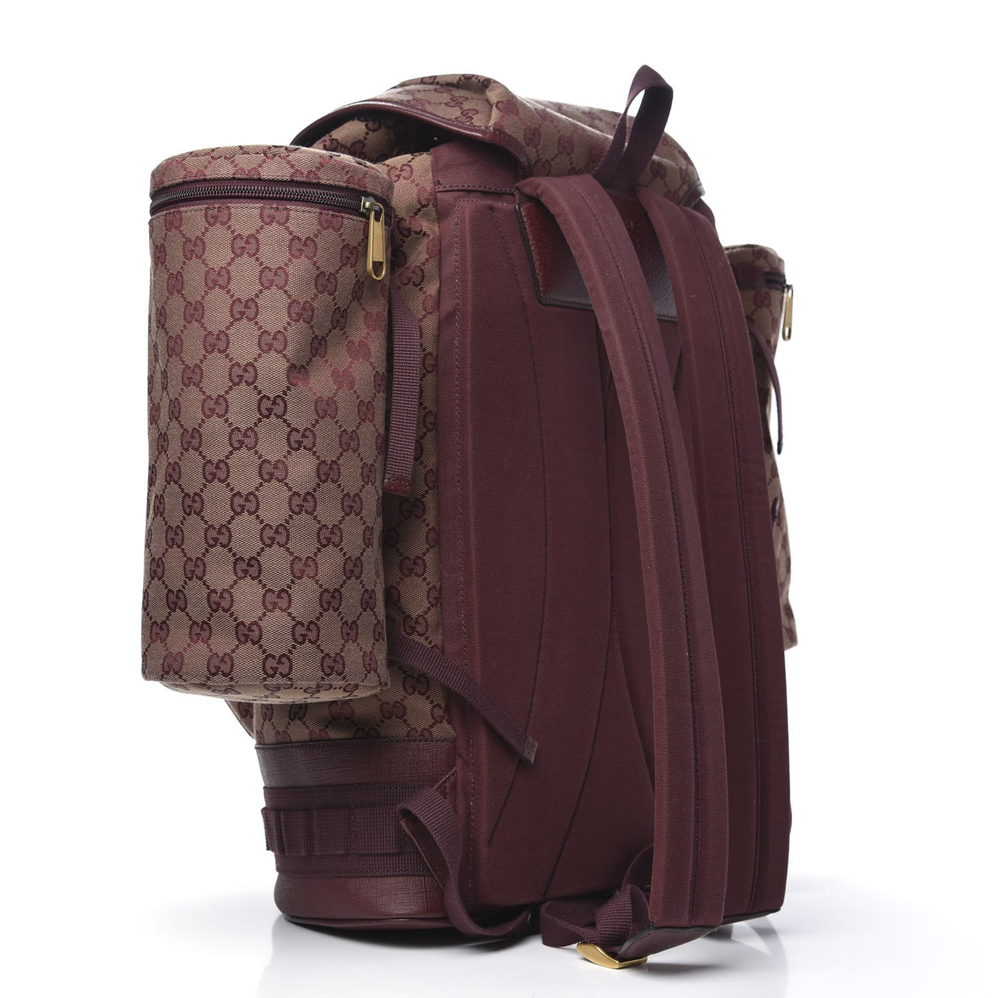 GG Monogram Script Logo Large Double Pocket Backpack Sahara Rubino Bordeaux
