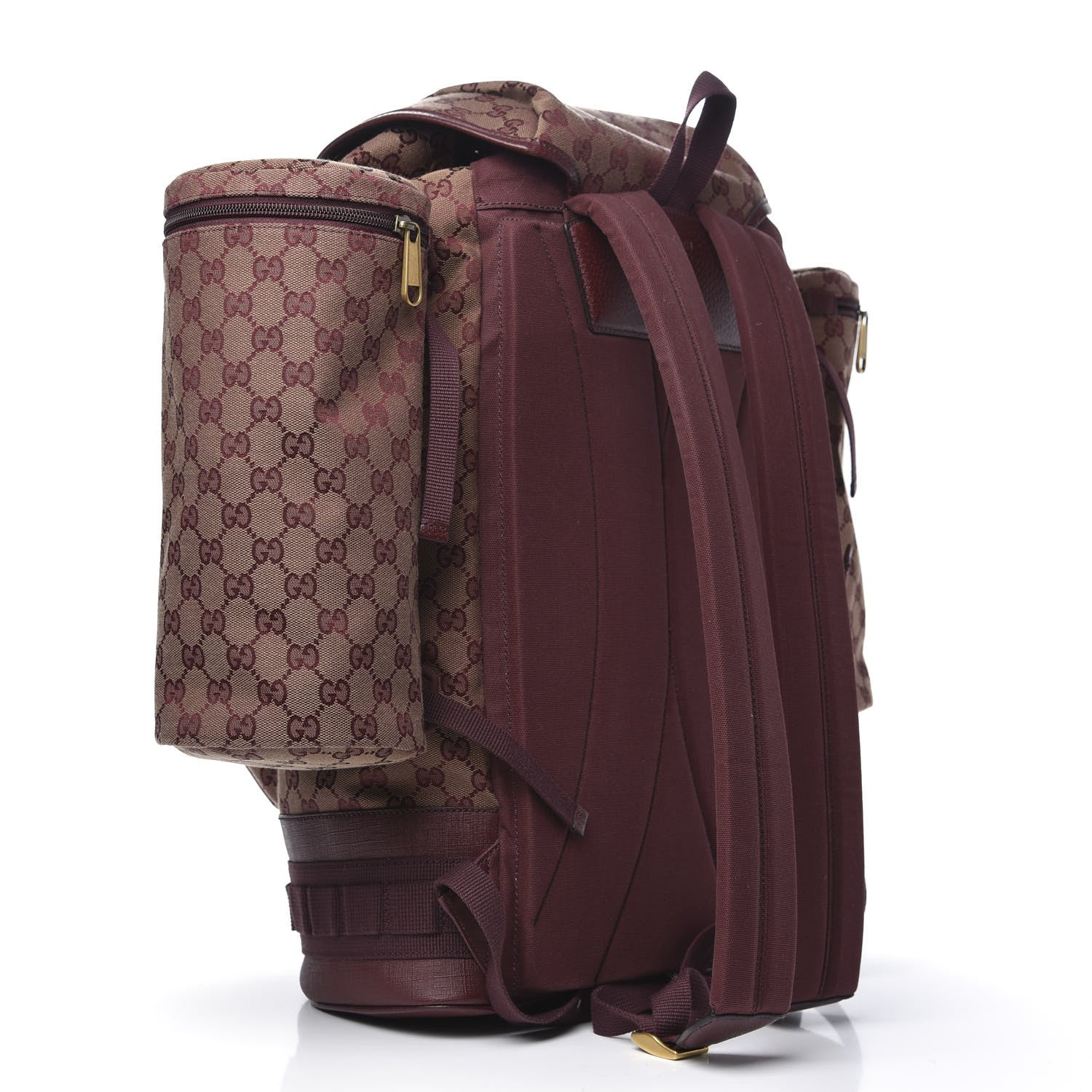 Gucci GG Monogram Script Logo Large Double Pocket Backpack Sahara Rubino Bordeaux 2 of 10