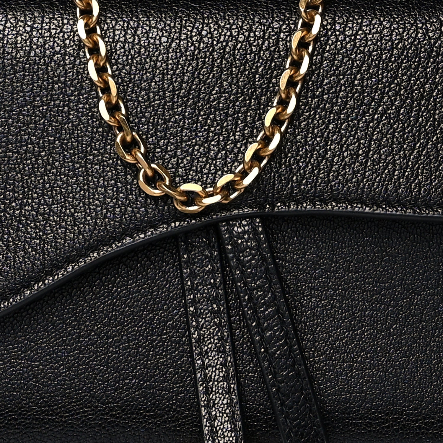 Christian Dior Grained Calfskin Saddle Chain Wallet Pouch Black 9 of 11