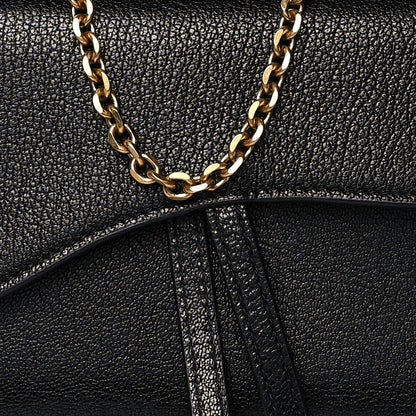 Christian Dior Grained Calfskin Saddle Chain Wallet Pouch Black 9 of 11