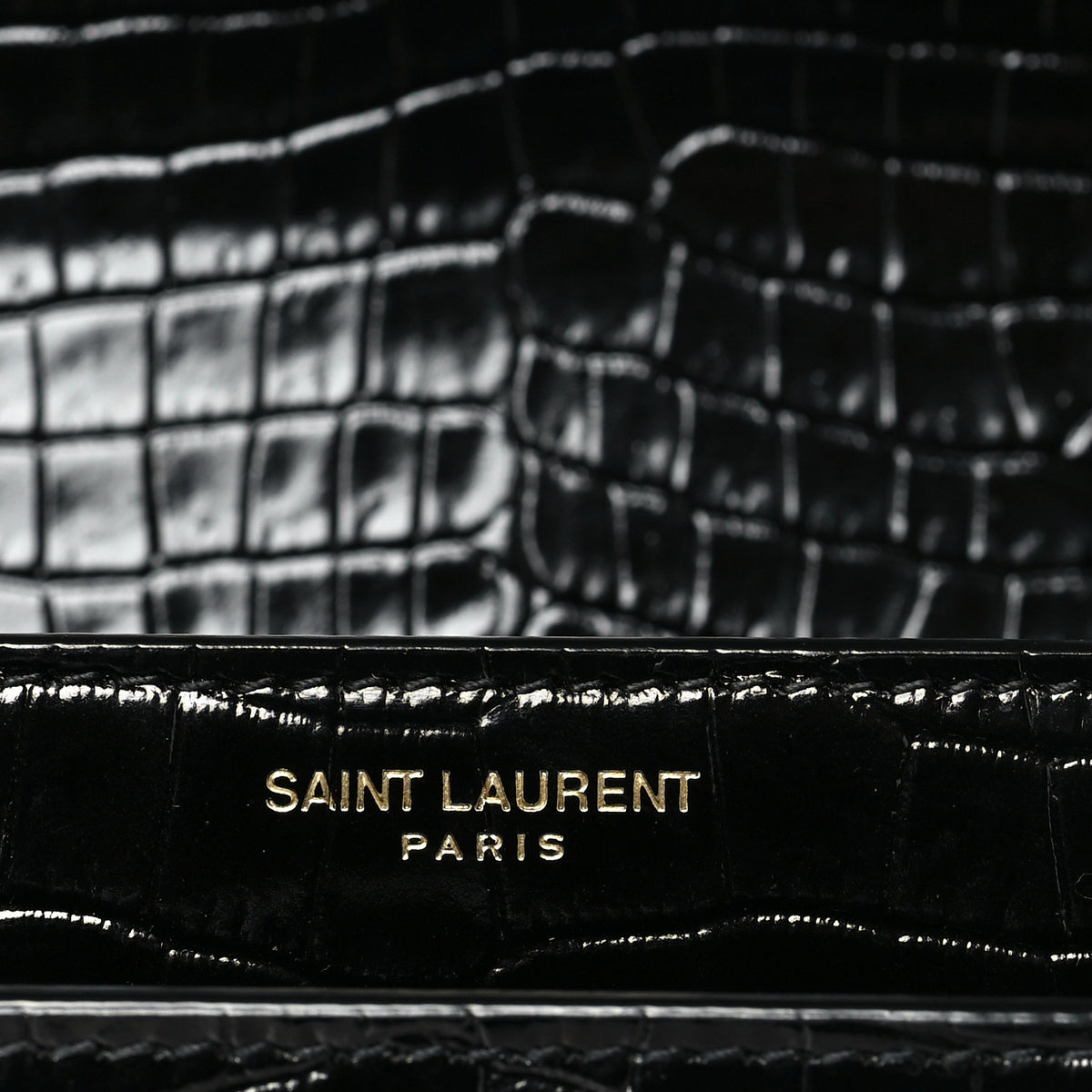 Calfskin Crocodile Embossed Medium Monogram Sunset Black