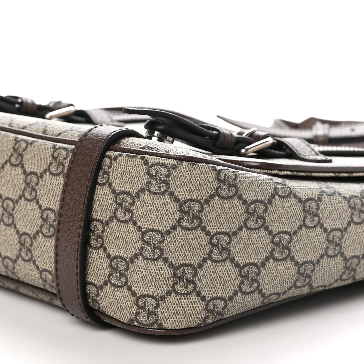 GG Supreme Monogram Textured Dollar Calfskin Retro Interlocking G Flap Messenger Bag Beige Ebony New Acero